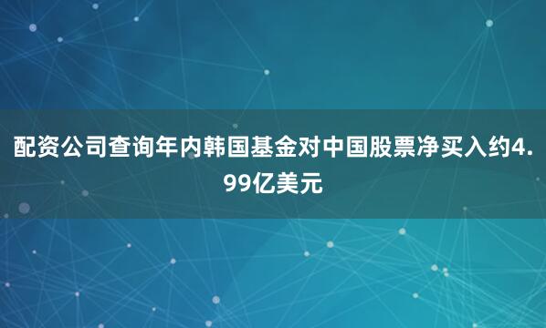 配资公司查询年内韩国基金对中国股票净买入约4.99亿美元